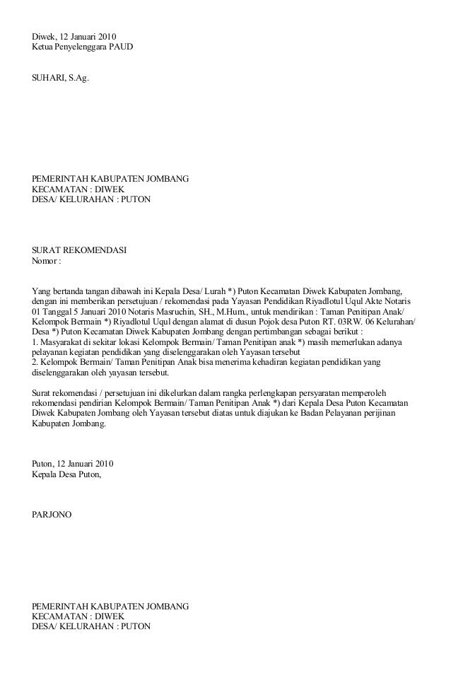 Contoh proposal ijin paud