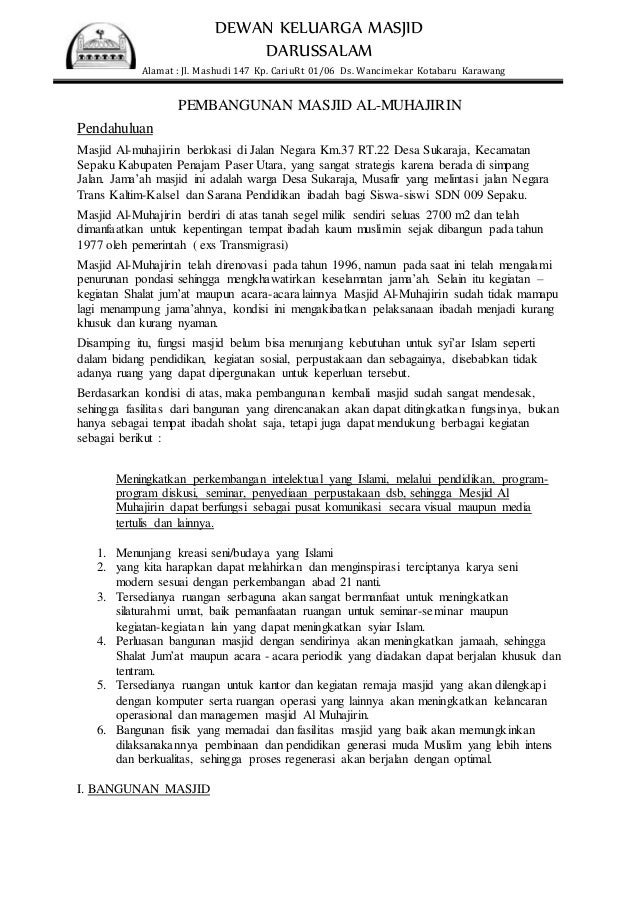 Contoh Proposal Pembangunan Masjid