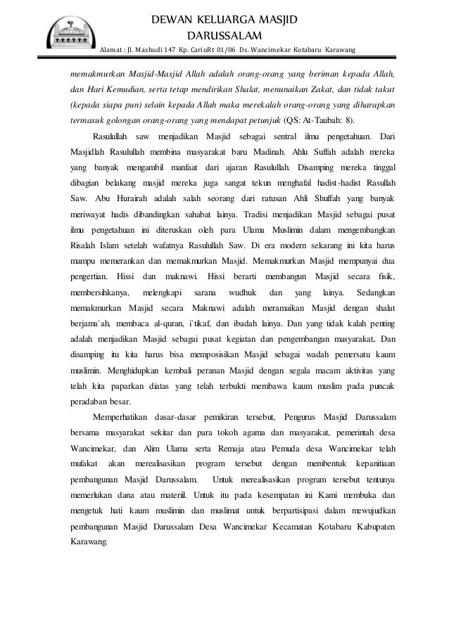 Contoh proposal pembangunan masjid