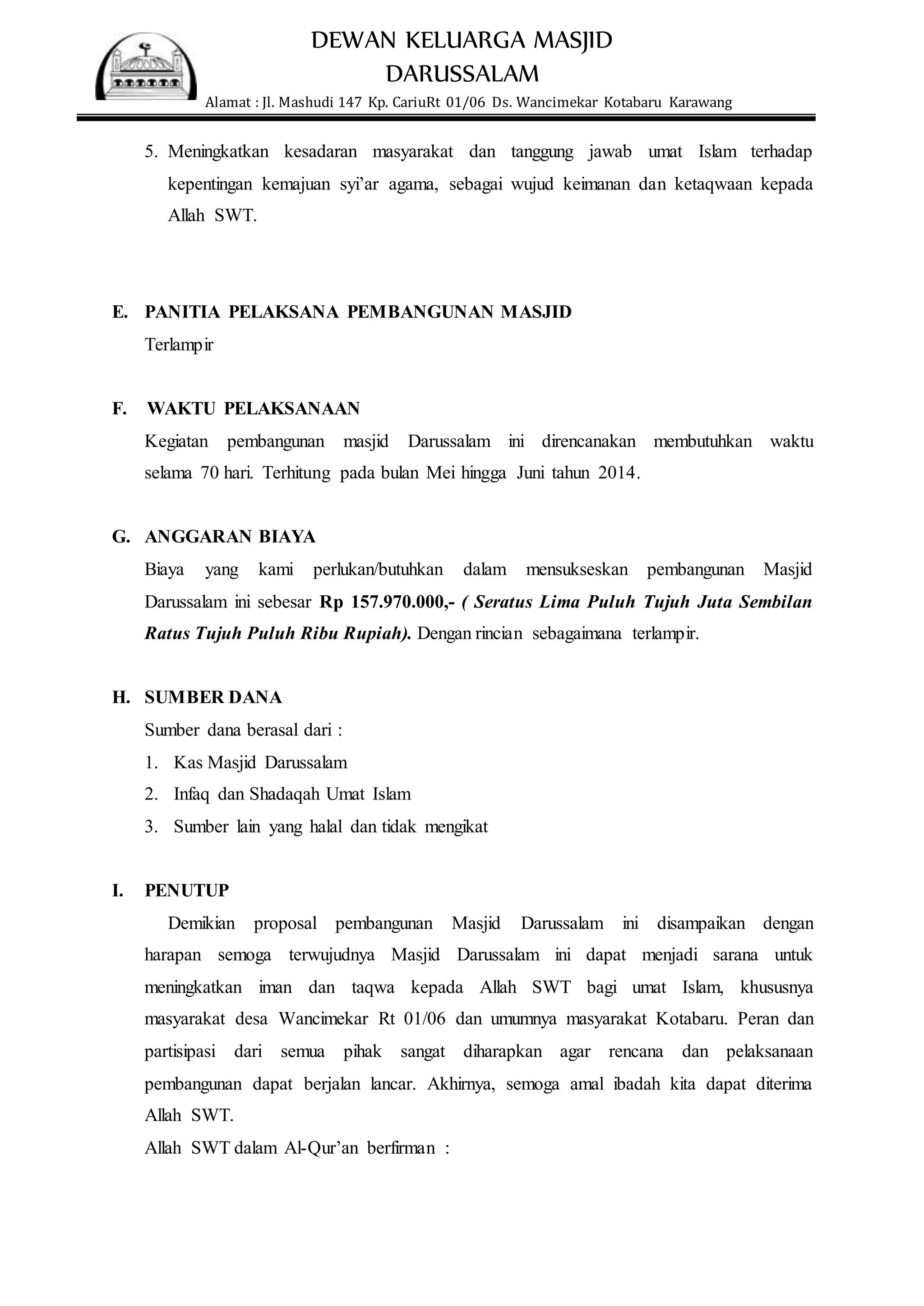 Contoh proposal pembangunan masjid | PDF