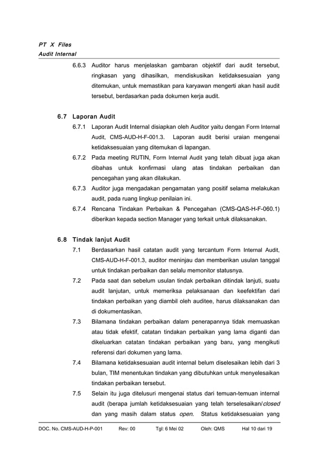 Contoh prosedur internal audit | PDF
