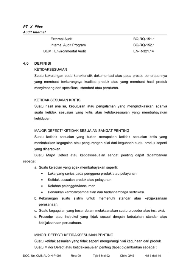 Contoh prosedur internal audit | PDF