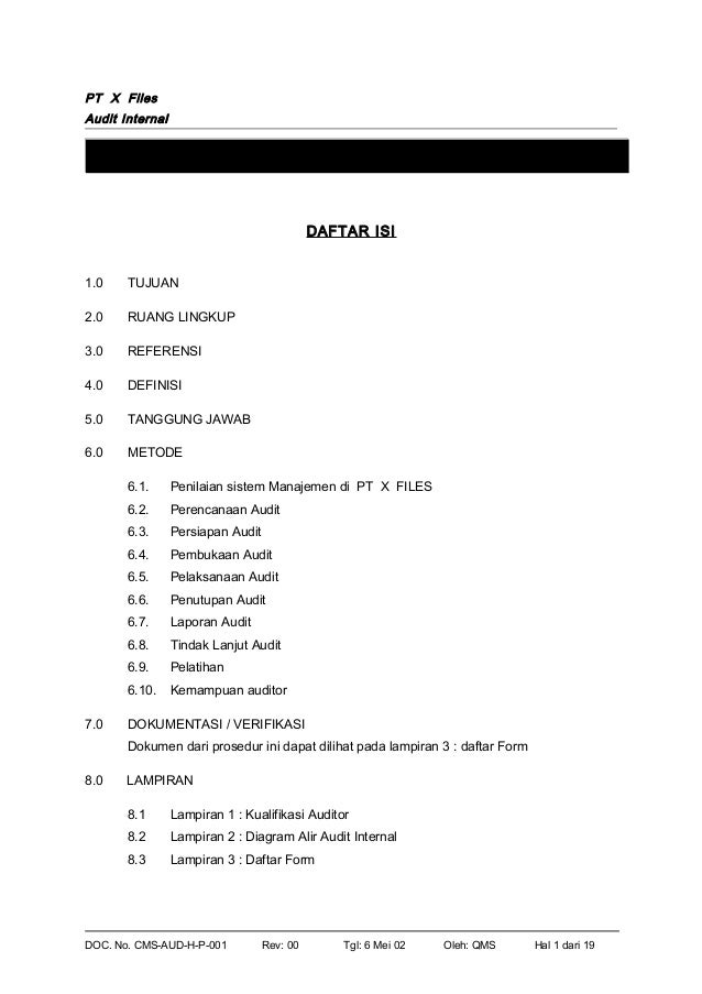 Contoh Prosedur Internal Audit Contoh Prosedur Internal Audit