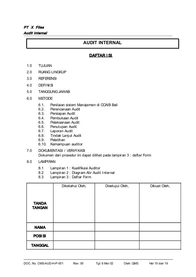 Contoh prosedur internal audit