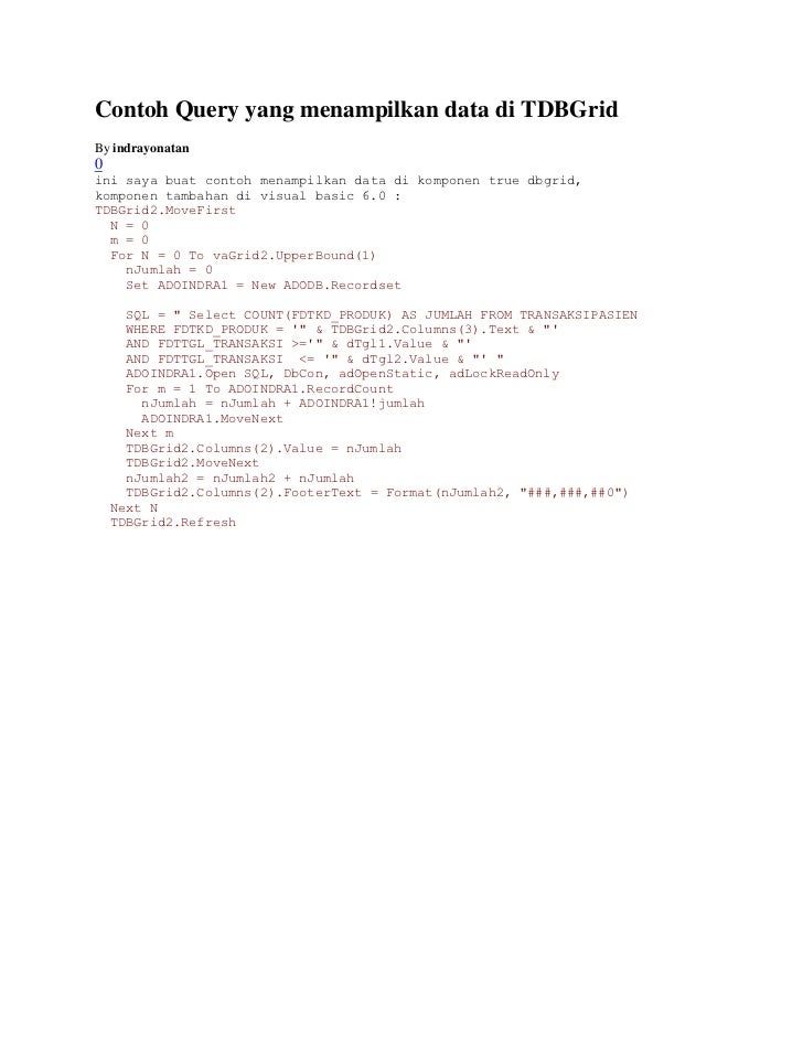 Contoh query yang menampilkan data di