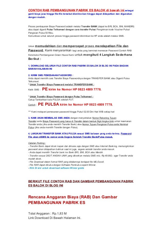 Contoh rab dan gambar pabrik es balok