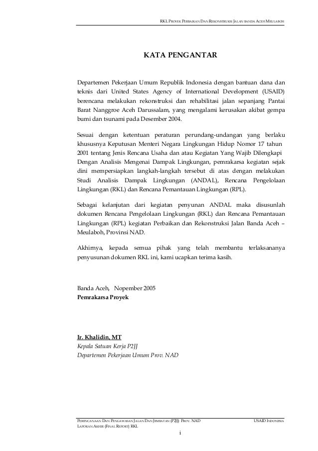 Contoh Laporan Pelaksanaan Rkl Dan Rpl Kumpulan Contoh Laporan