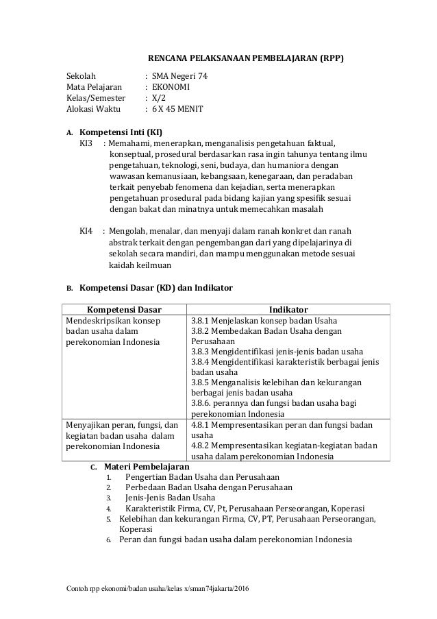 Contoh rpp ekonomi badan usaha