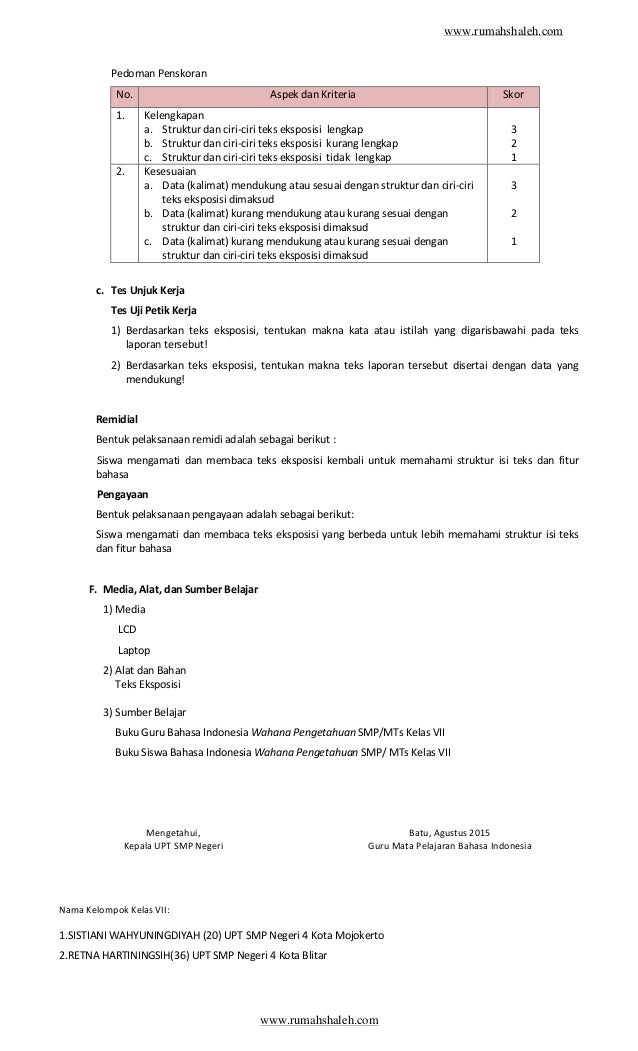 Contoh rpp teks eksposisi smp kelas 7