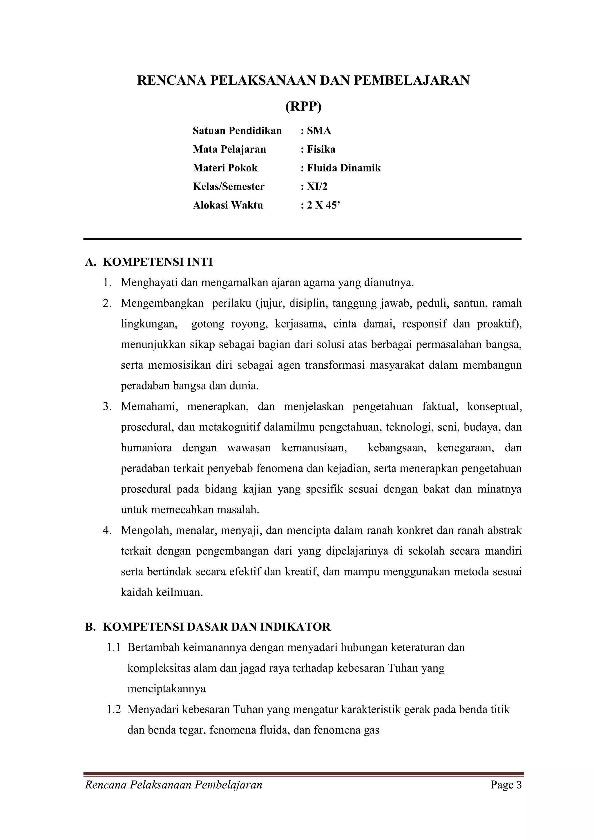 Contoh RPP fisika SMA Fluida Dinamik Seftia Haryani FKIP Fisika ...