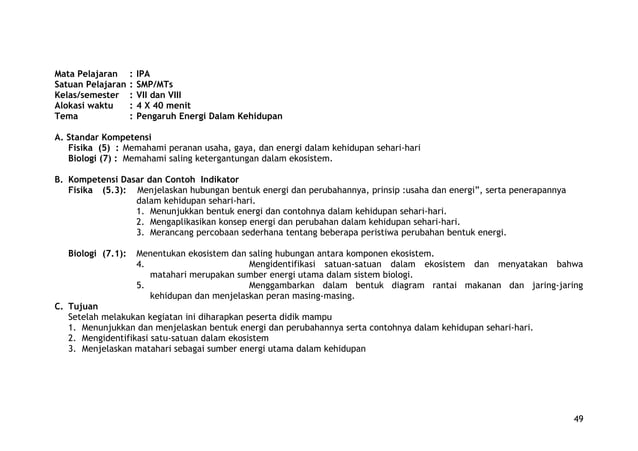Contoh rpp ipa terpadu | PPT