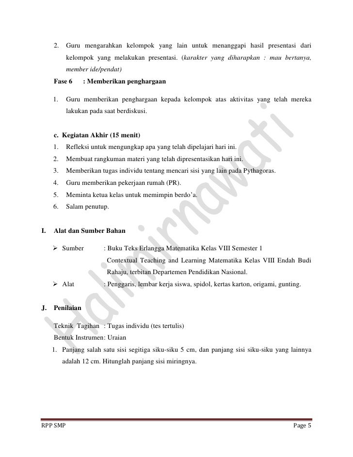 Contoh rpp kelas viii sm 1 (phytsgoras)