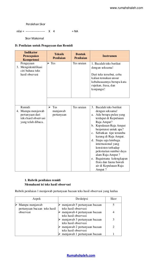Contoh rpp laporan hasil observasi smp kelas 7 Contoh rpp laporan hasil observasi smp kelas 7