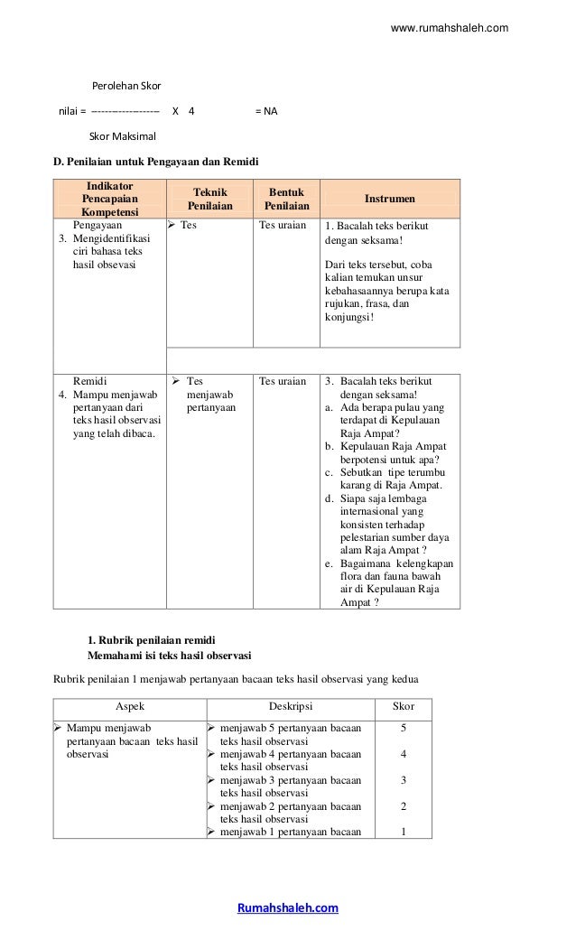 Contoh rpp laporan hasil observasi smp kelas 7