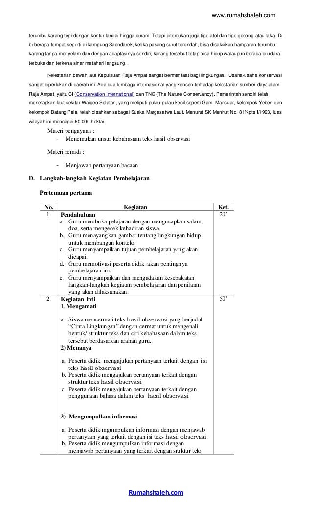 Contoh rpp laporan hasil observasi smp kelas 7