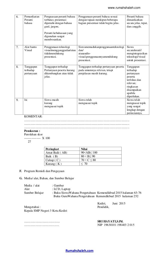 Contoh rpp laporan hasil observasi smp kelas 7