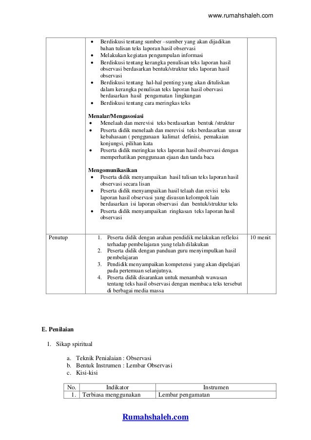 Contoh rpp laporan hasil observasi smp kelas 7