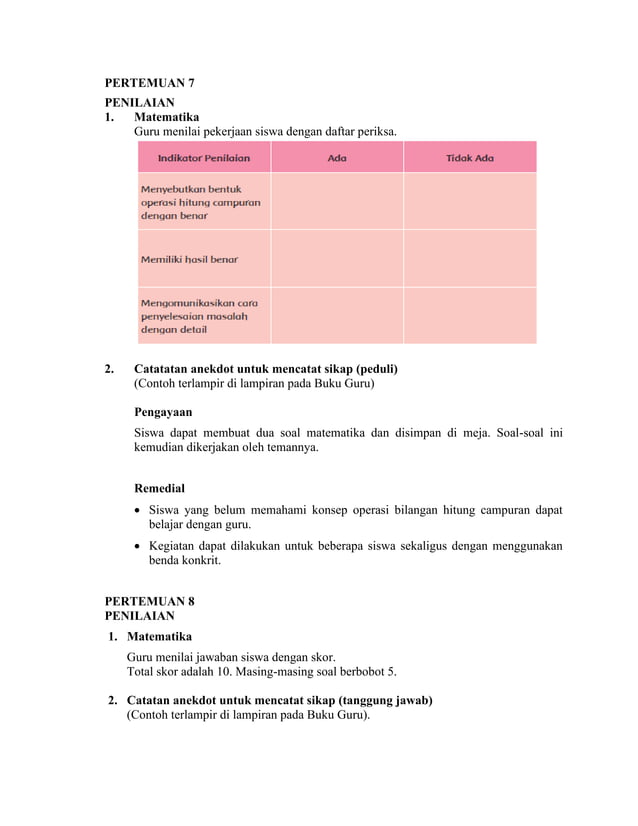 Contoh rpp matematika | PDF
