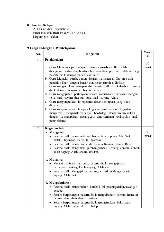 Contoh rpp pai sd kelas 1 kurikulum 2013