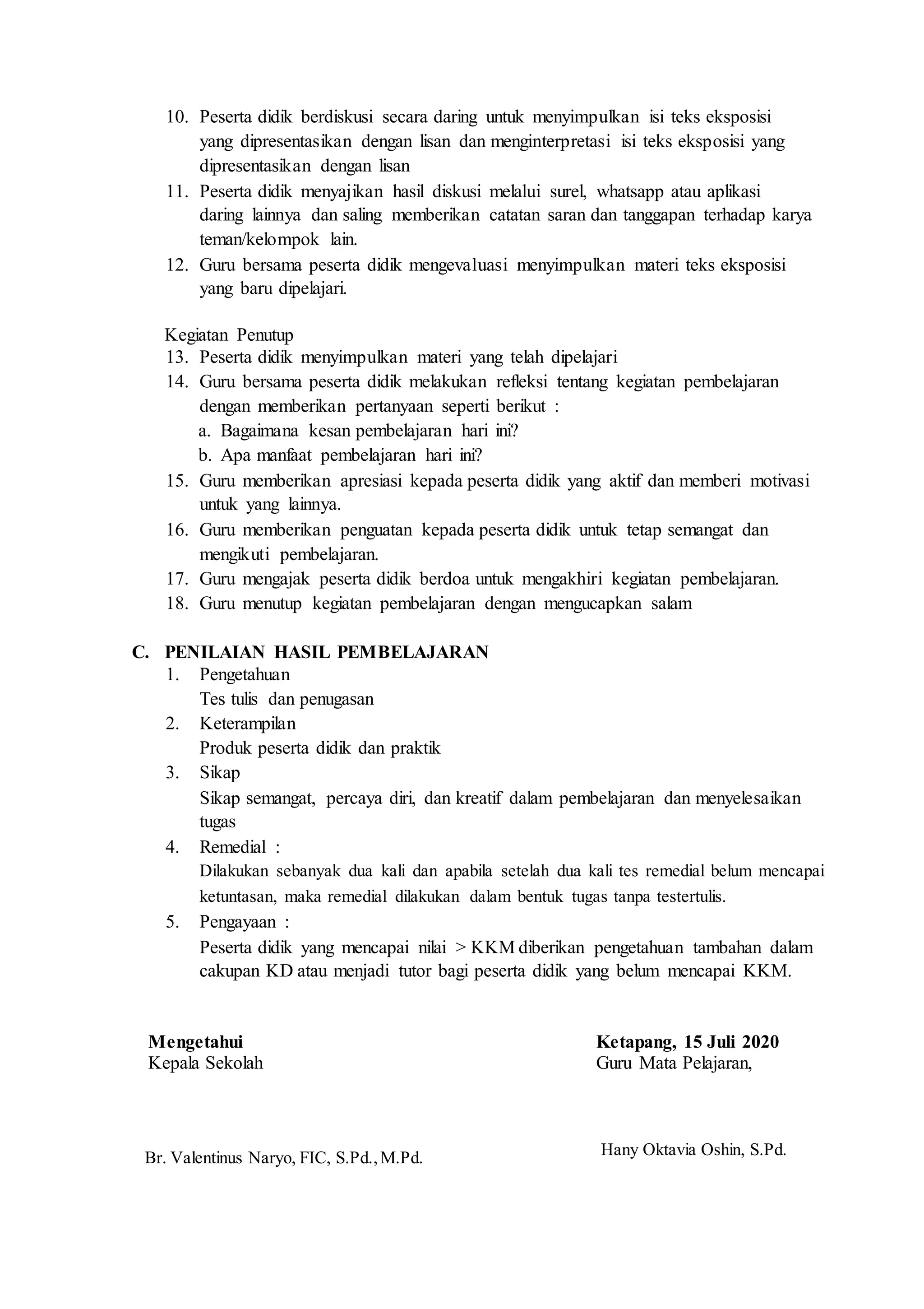 Contoh rpp pjj masa pandemi | DOC