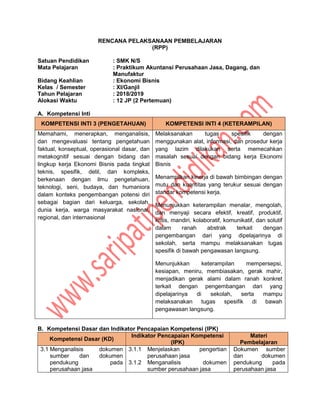 Contoh rpp praktikum akuntansi perusahaan jasa dan mnf xi | PDF