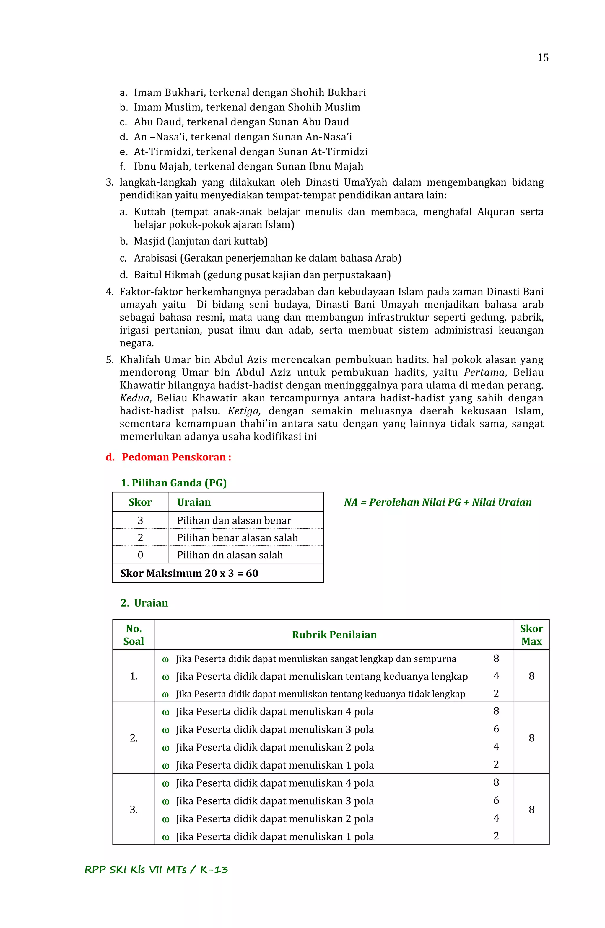 Contoh rpp ski kls 7 m ts k 13 | PDF