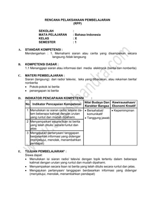 Contoh rpp sma berkarakter | PDF
