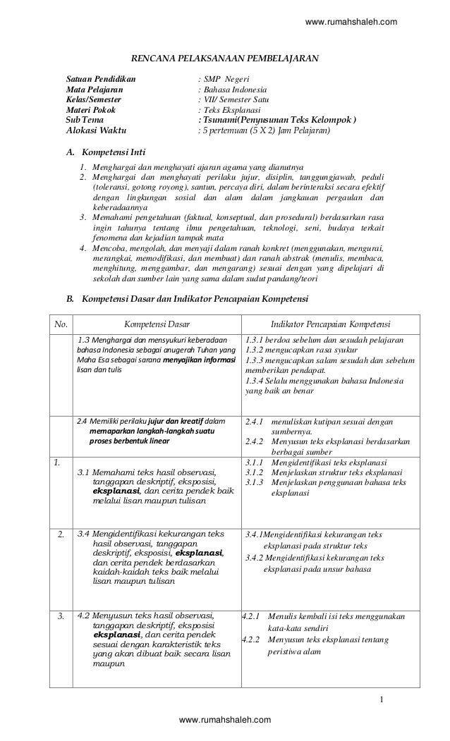 Contoh Rpp Teks Eksplanasi Smp Kelas Vii