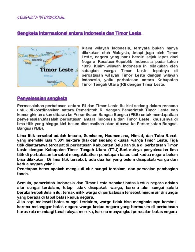 Contoh Sengketa Internasional Indo Dan Timor Leste Smkn 44 Jakarta