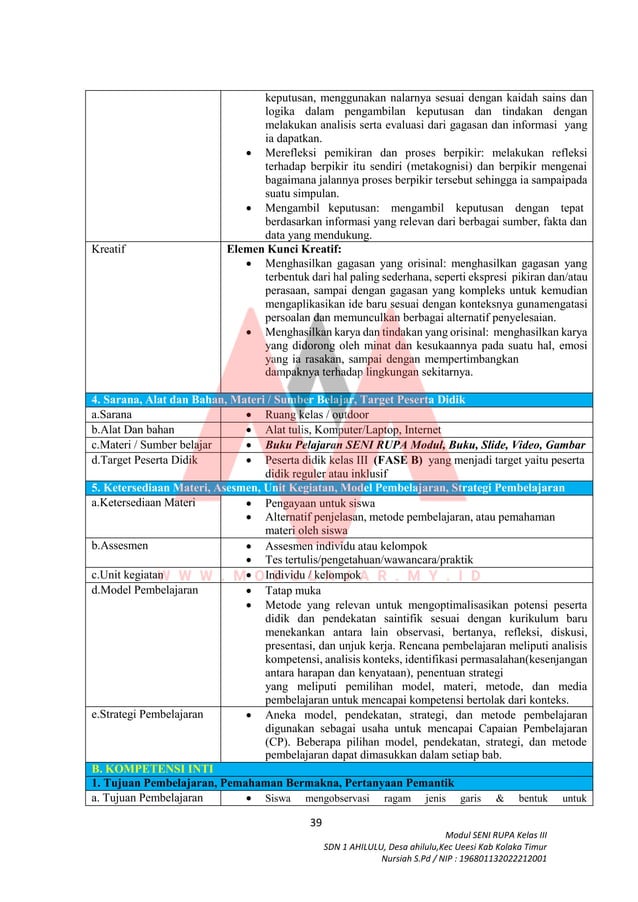 Modul Ajar Seni Rupa Kelas 3 Kurikulum Merdeka | PDF