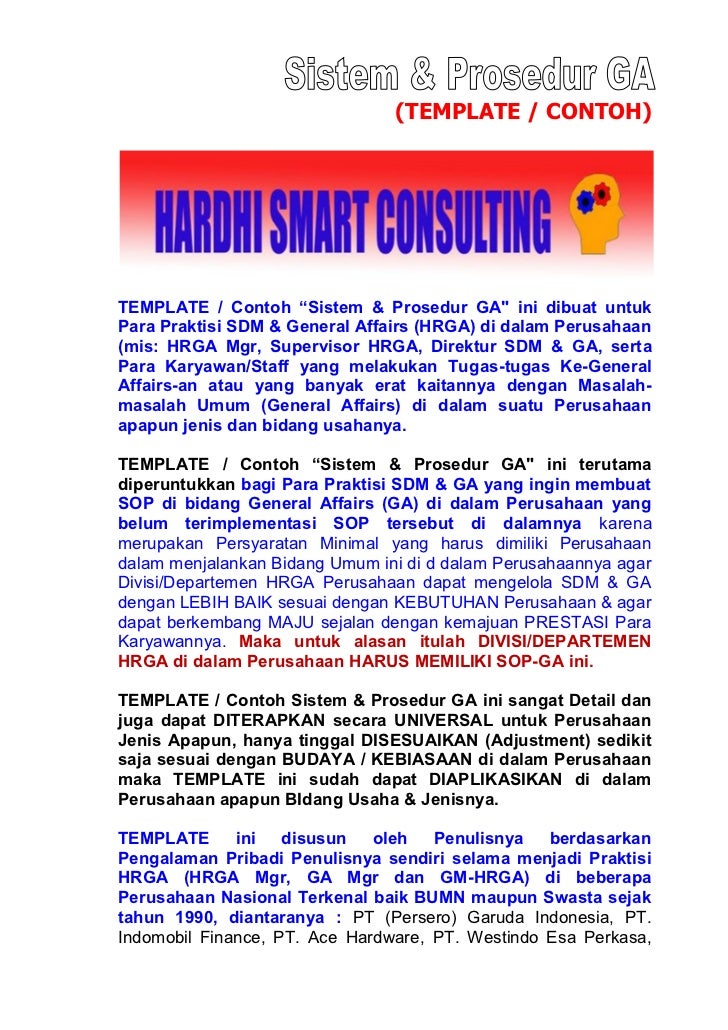 Contoh Sop Ga Terbaru 2015