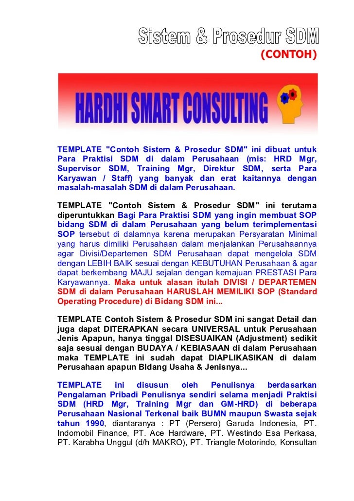 CONTOH SOP SDM Perusahaan (Best Practise)