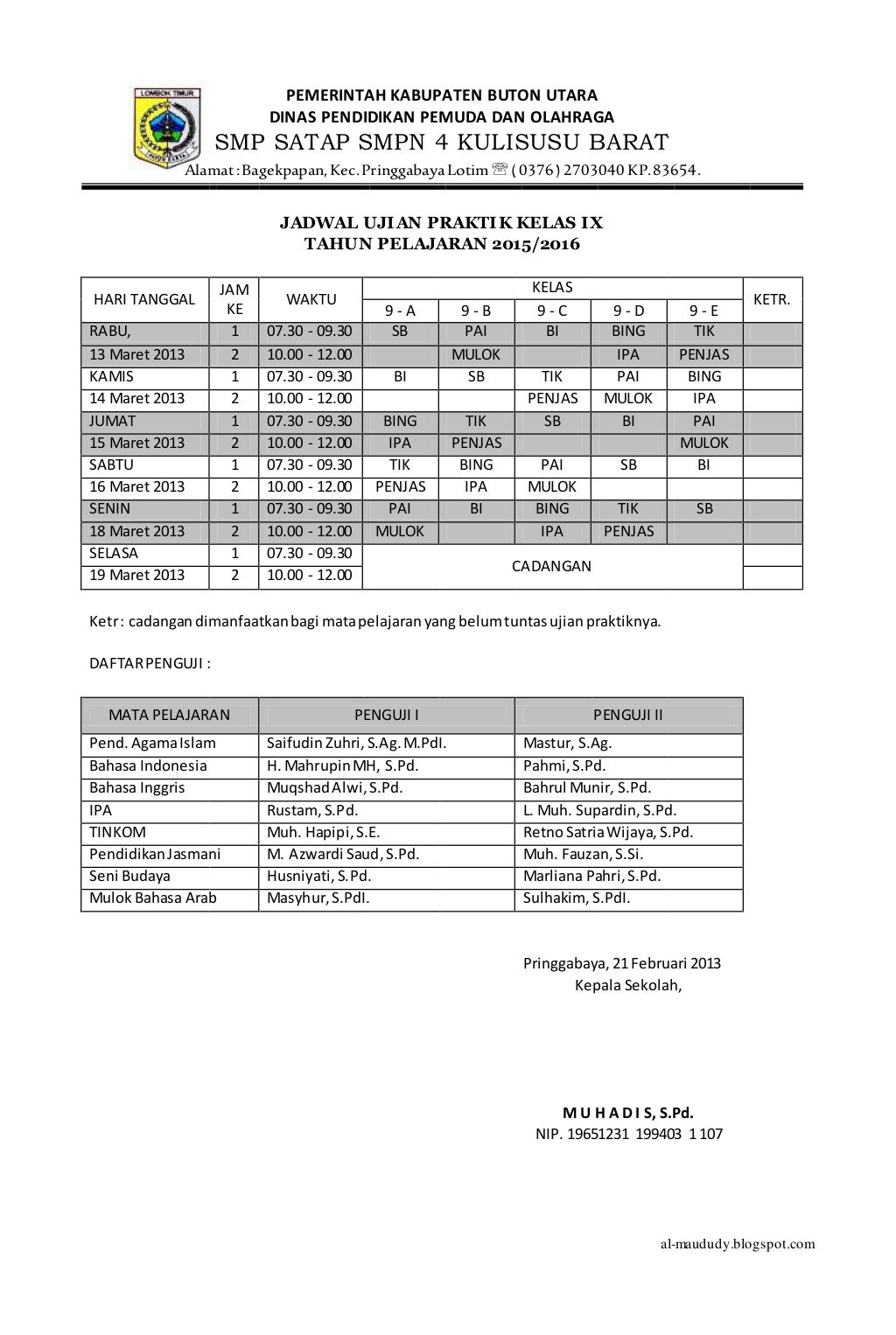 Contoh sk panitia un 2013 (sekolah penyelenggara)