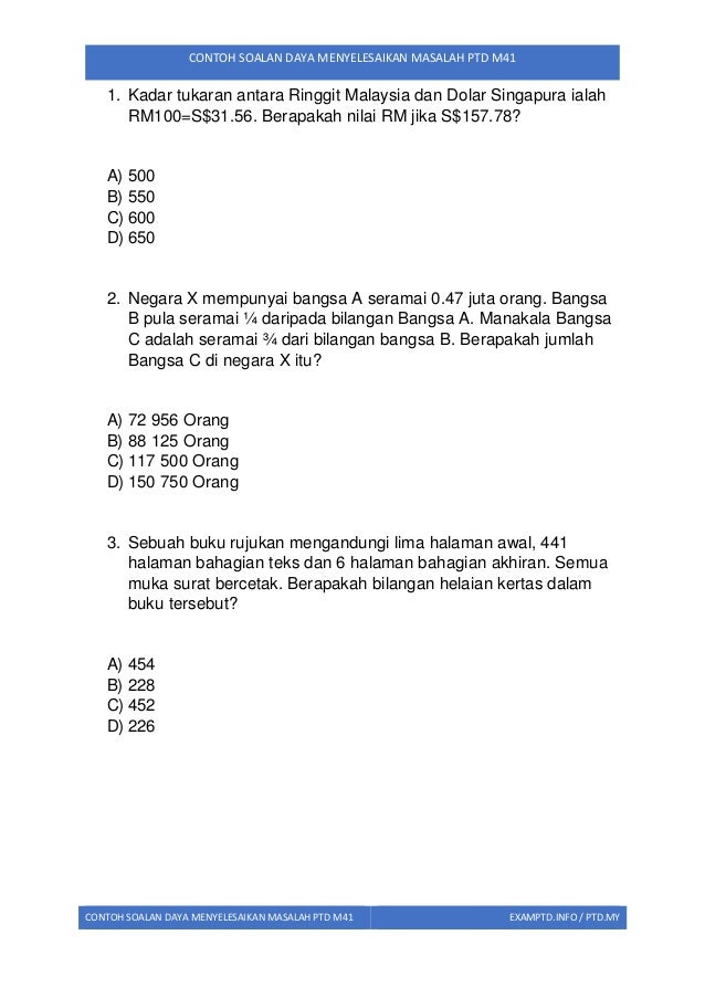 Contoh Soalan PTD 2018/2019 Daya Menyelesaikan Masalah 