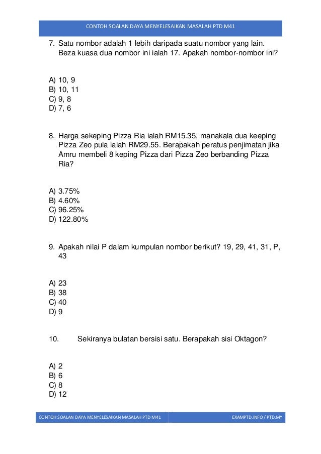 Contoh Soalan PTD 2018/2019 Daya Menyelesaikan Masalah 