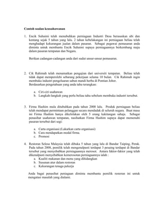 Contoh Soalan Keusahawanan