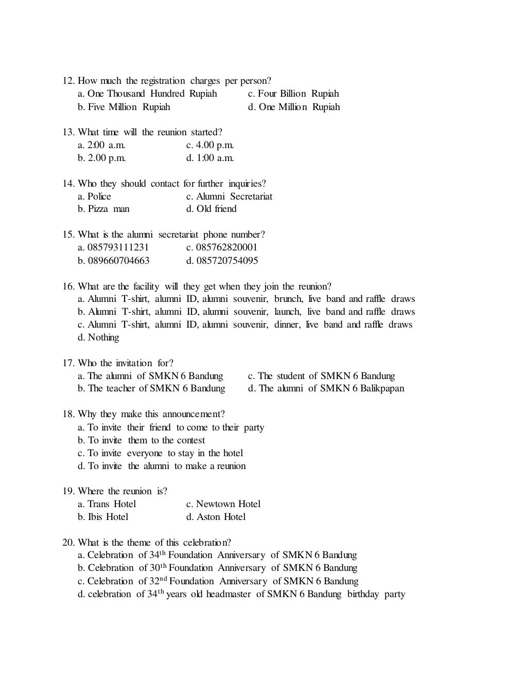 Contoh Soal Announcement Sma Kelas 12 Dan Jawabannya