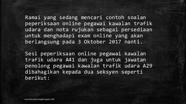 Contoh Soalan Peperiksaan Online Pegawai Kawalan Trafik Udara A41