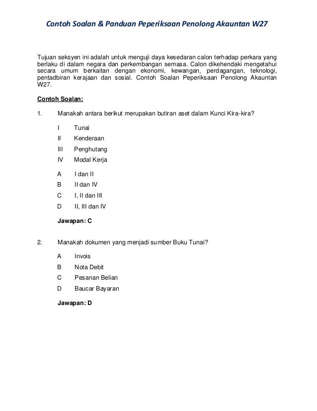 Contoh Soalan Peperiksaan Penolong Akauntan W27