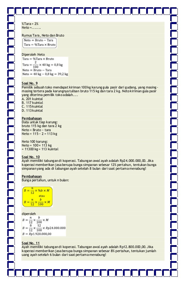 Soal matematika kelas 7 semester 2 tentang aritmatika sosial