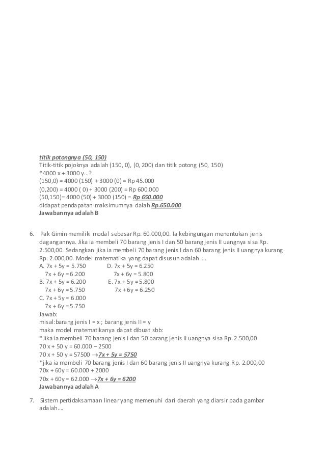 20 Contoh Soal Program Linear Dan Jawabannya