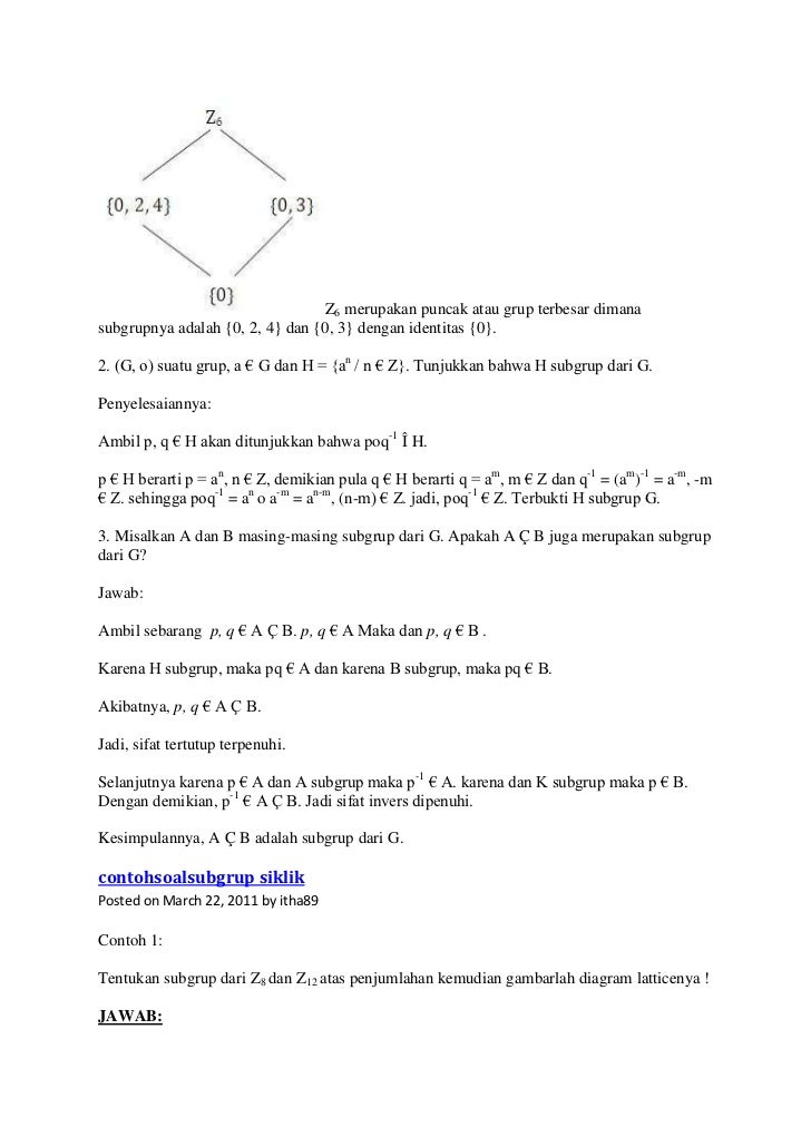 Contoh soal dan pembahasan subgrup