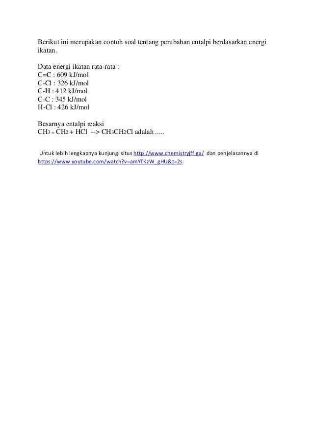 Contoh soal dan pembahasan tentang perubahan entalpi