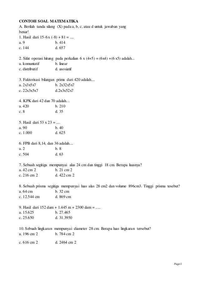 Contoh Soal Matematika