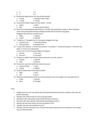 Contoh soal seni b udaya smk baitul hamdi | PDF