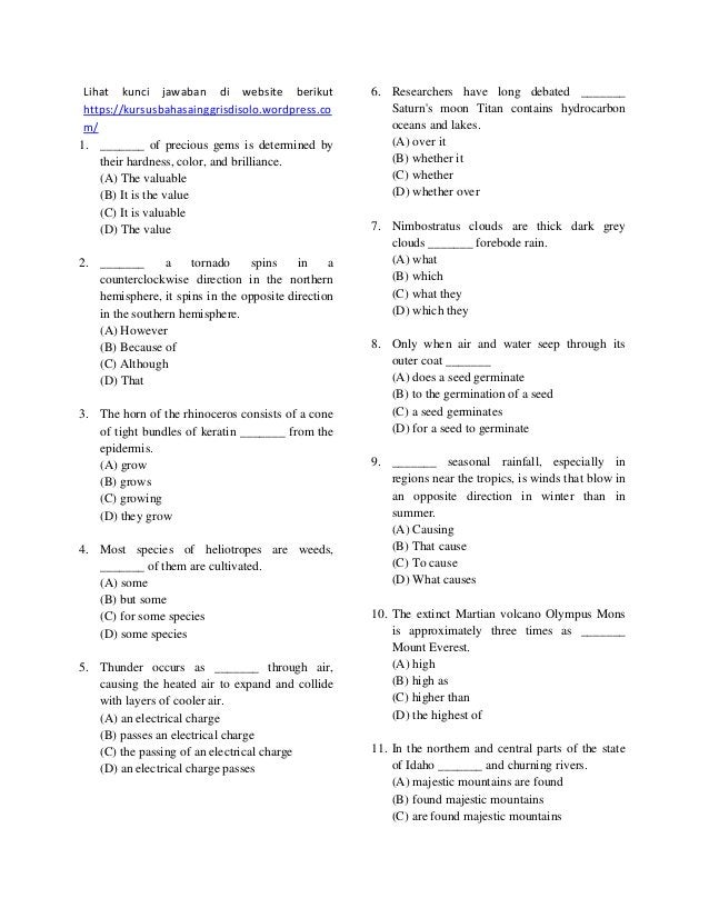 Contoh soal toefl kuliah