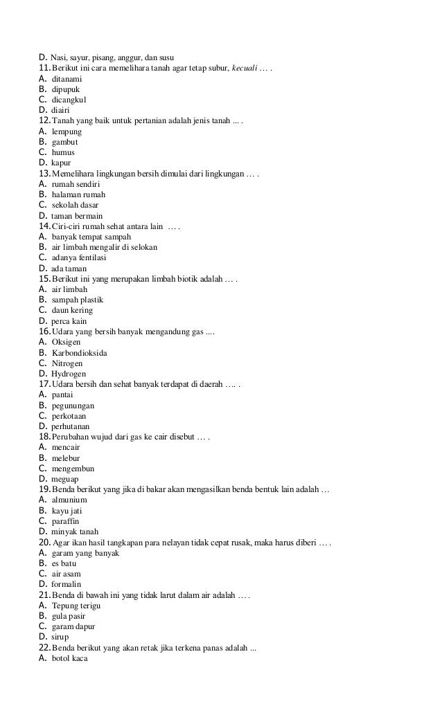 Contoh soal uas ganjil ipa sd kelas 3 semester 1