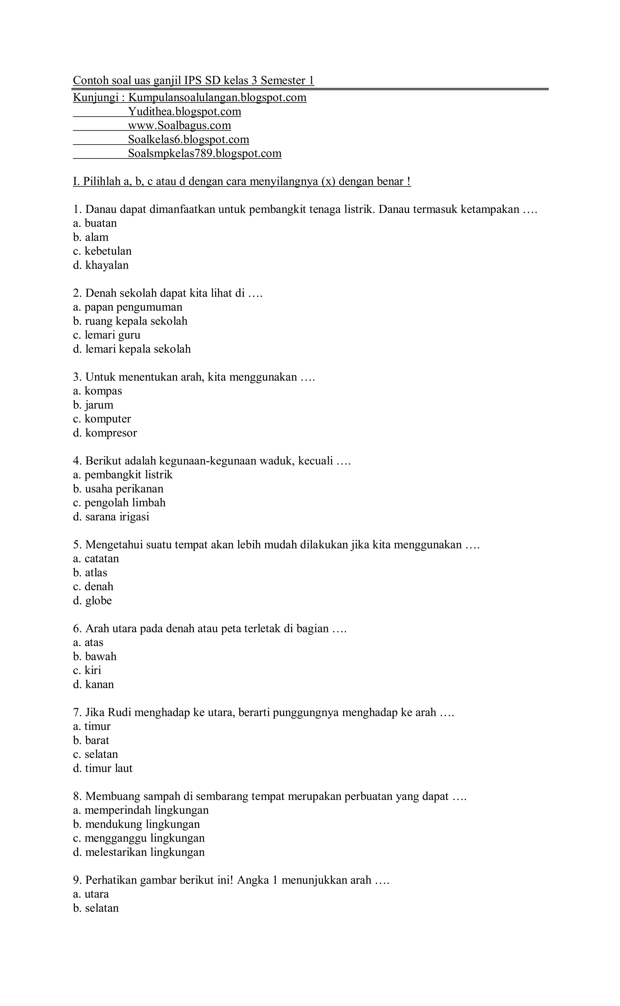 Download soal uas ganjil kelas 3 tema 4