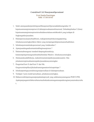 Contoh Soal Uas Manejemen Operasional