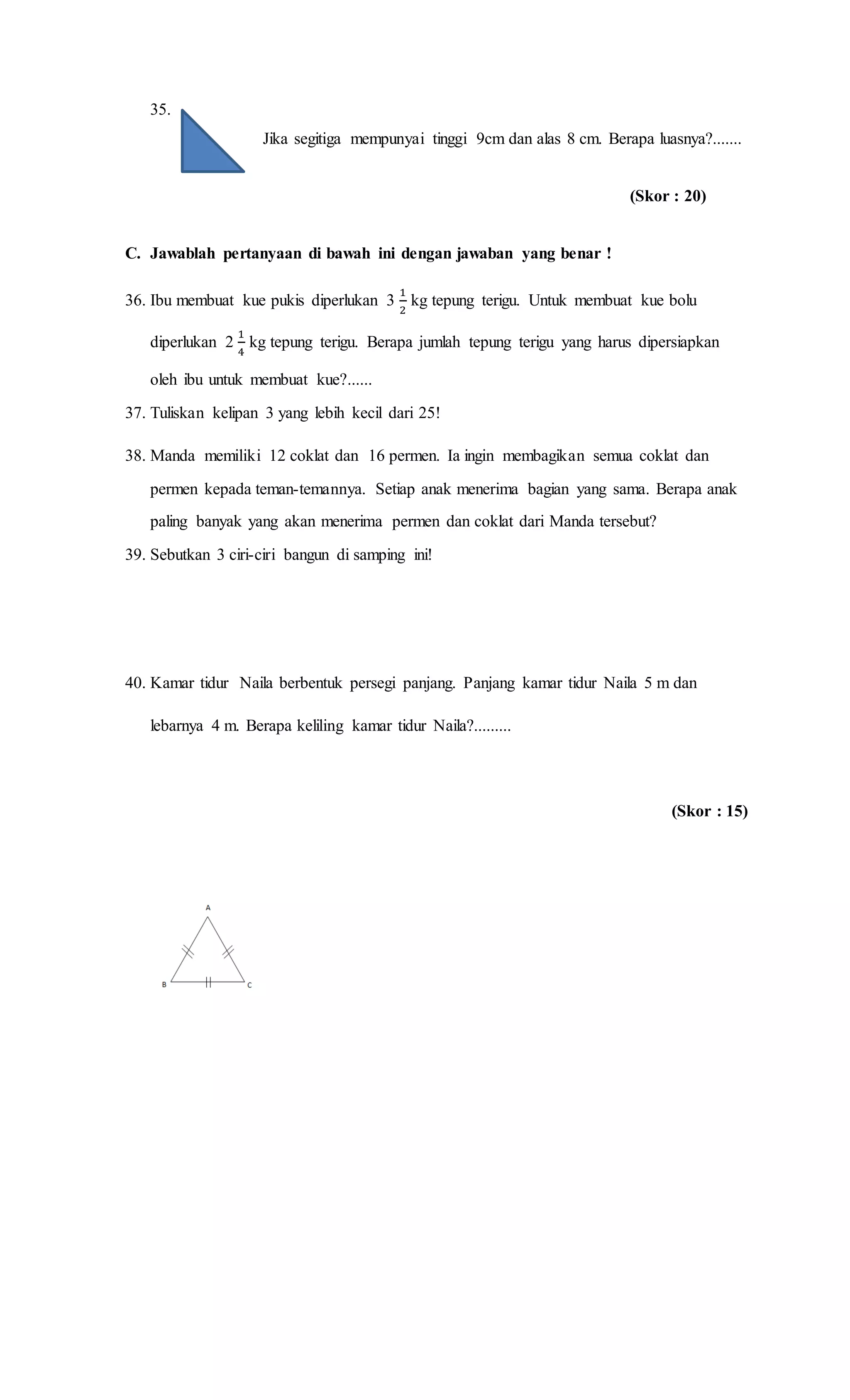 Contoh soal matematika semester 1 kelas 4 kurtilas Contoh soal matematika semester 1 kelas 4 kurtilas